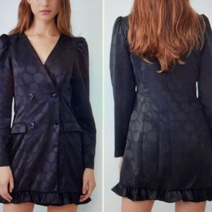 Zara Polka Dot Tuxedo Suit Blazer Ruffle Dress
